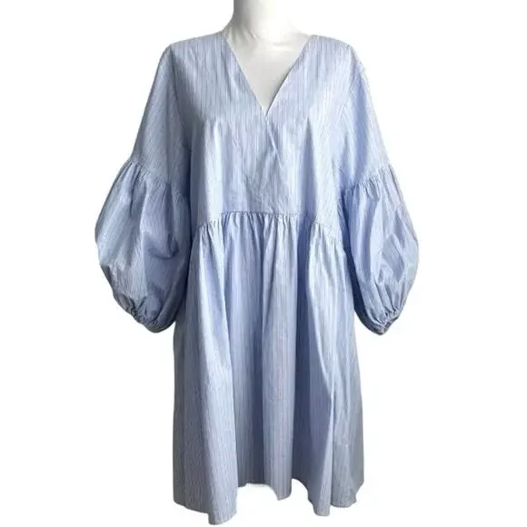 NEW ANTHROPOLOGIE AMADI Ambra Shirt Dress Striped‎ Oversized Long Puff Sleeves M - Picture 2 of 9